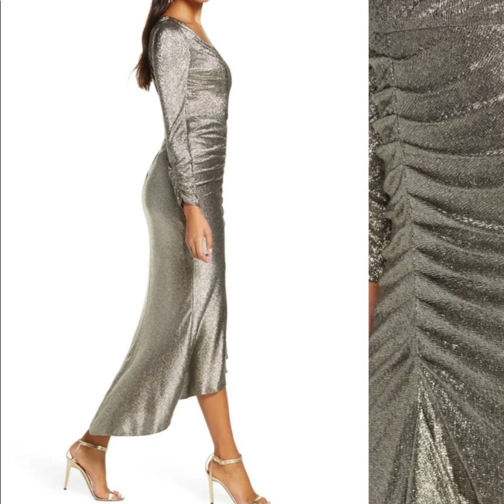 Eliza J metallic long sleeve gown